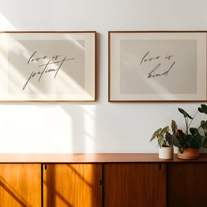 Love is Patient, Love is Kind Scripture Wall Art Set of 2 | Minimalist Bible Verse Prints | 1 Corinthians 13 Christian Home Decor