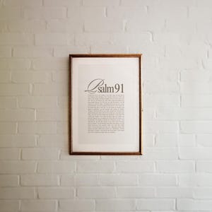 Psalm 91 schriftkunst aan de muur – afdrukbaar christelijk decor voor thuis of in de kerk – op geloof geïnspireerde bijbelverskunst
