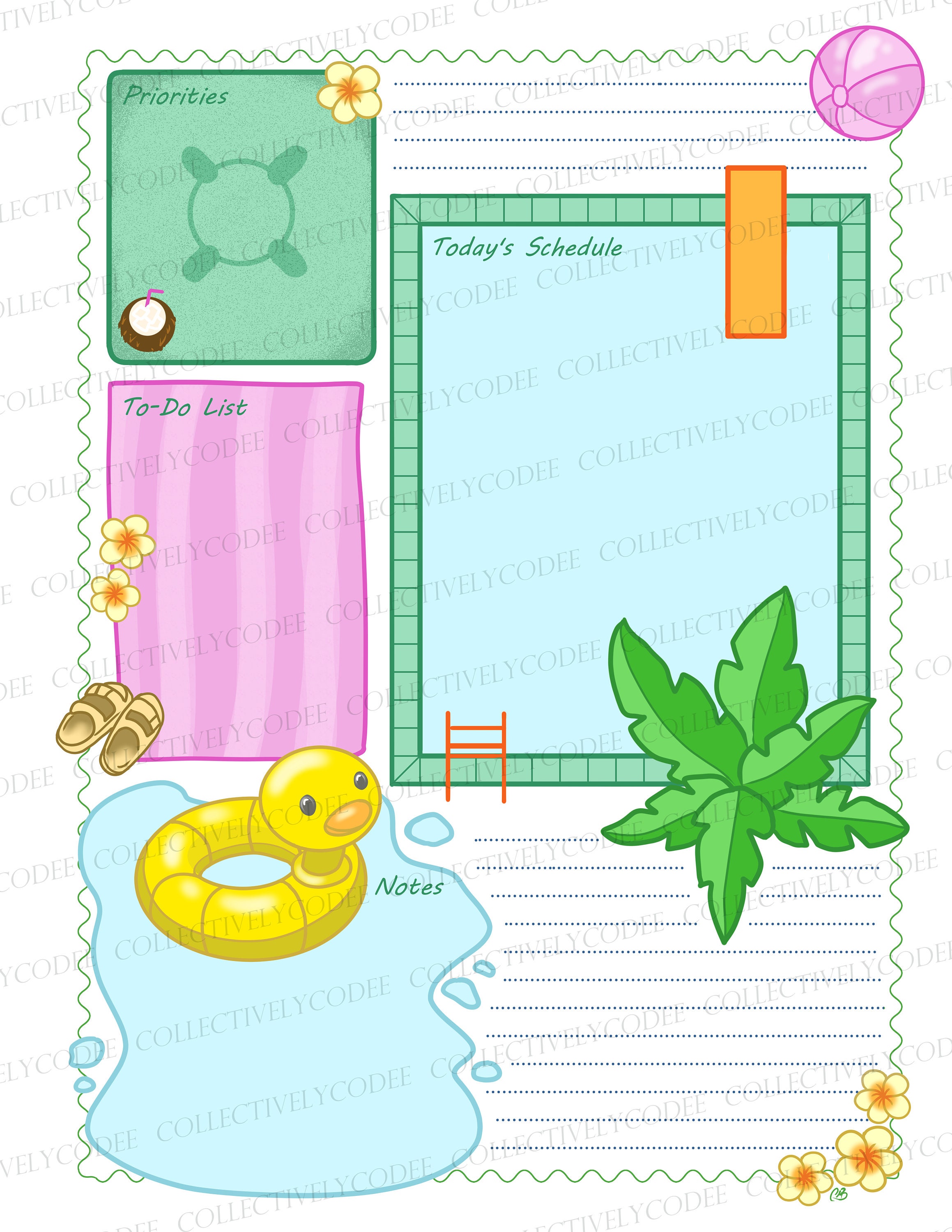 Pool Party Printable Daily Planner - Etsy