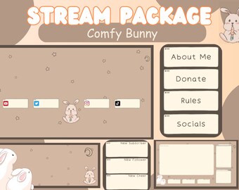 Cute Animated Stream Overlay Pack | Comfy Bunny Stream Bundle | Twitch / Youtube / Kick Overlays + Panels