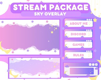 Animerat Twitch-overlaypaket / Drömsk himmelpaket / Söta sömniga, drömska stjärnklara overlays, Twitch-paneler och mer!