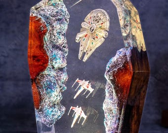Sci-Fi Spaceship Resin Lamp, Galaxy Space Battle Night Light, Geeky Desk Decor