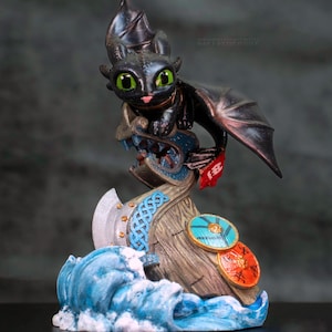 Toothless Handmade Figurine – Cute Dragon Miniature from How to Train Your Dragon – Hand Painted Collectible Gift for him