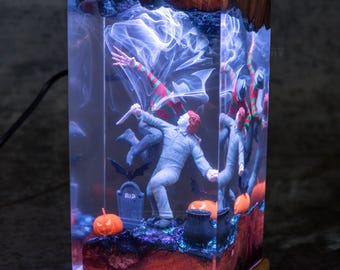 Freddy vs. Michael Resin Night Light: Horror Fan Art Halloween Lamp, gift for him, resin lamp
