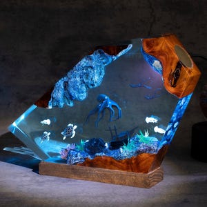 Octopus &Scuba Diving Duo resin Night light, turtles resin lamp, unique resin lamp for bedroom, gift for kids and her, Back to school gift