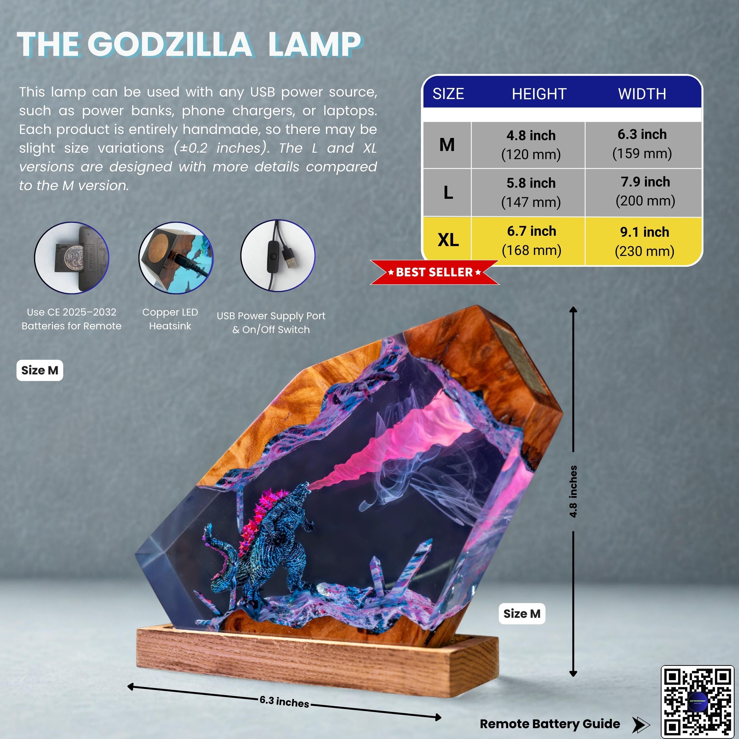 Godzilla Resin Lamp, Godzilla Handmade decor Epoxy Lamp, Resin Night light gift, gift for mom