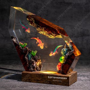 Axolotl Mexican Salamander resin night light, Ocean desk lamp for bedroom - unique handmade gift, art decor lamp, gift for kids