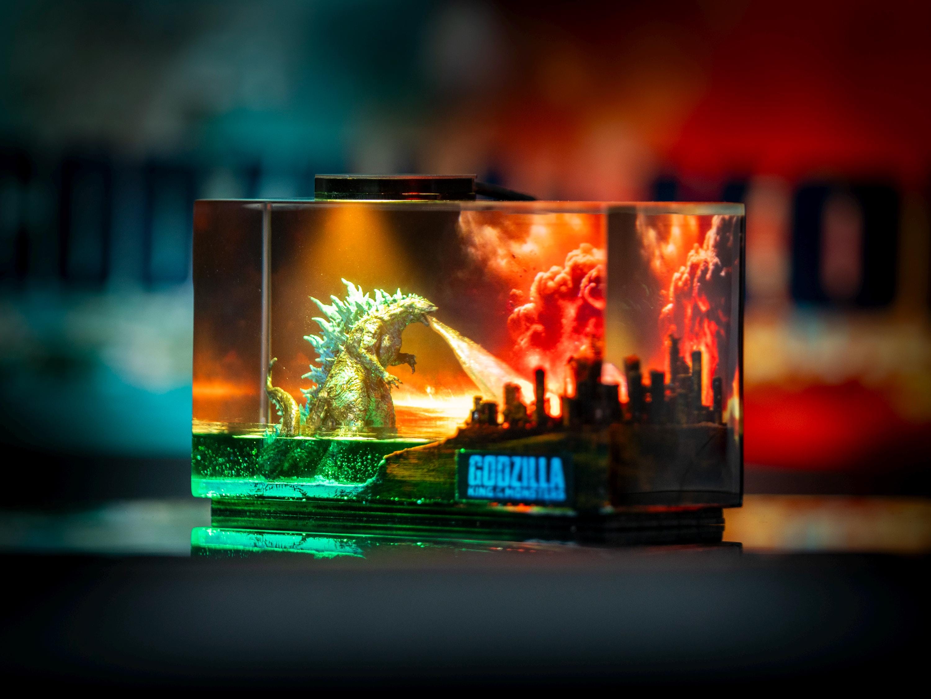 Godzilla Resin Lamp, Godzilla Handmade decor Epoxy Lamp, Resin Night light gift, gift for mom