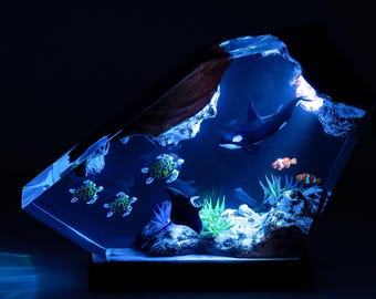 Orca Shark vs Turtles Resin lamp, Manta Ray Desk Lamp, Jellyfish Lamp - Unique Gift for him, home decor, Summer light, Back to school gift