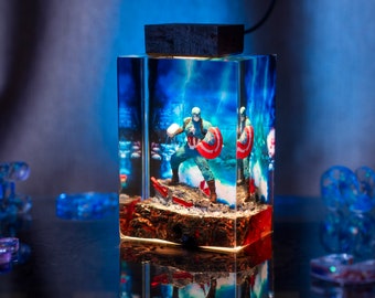 Ca.ptain A.merica hars nachtlampje, de aven.gers lamp - superheld hars epoxylamp, Custom Night Light, cadeau voor kinderen