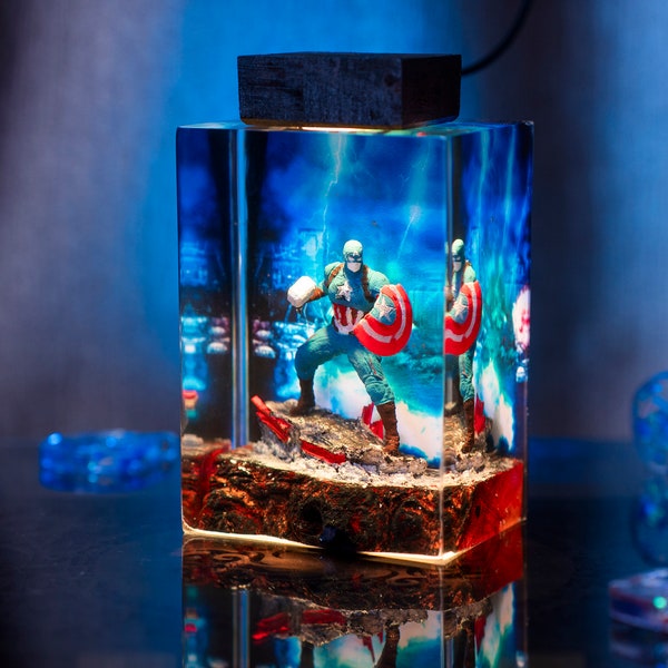 Ca.ptain A.merica resin night light, the aven.gers lamp - super hero resin epoxy lamp, Custom Night Light, gift for kids