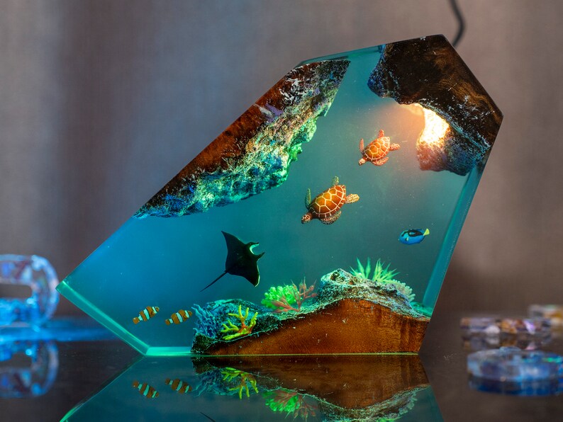 Sea Turtles & manta ray Epoxy Resin Night Light