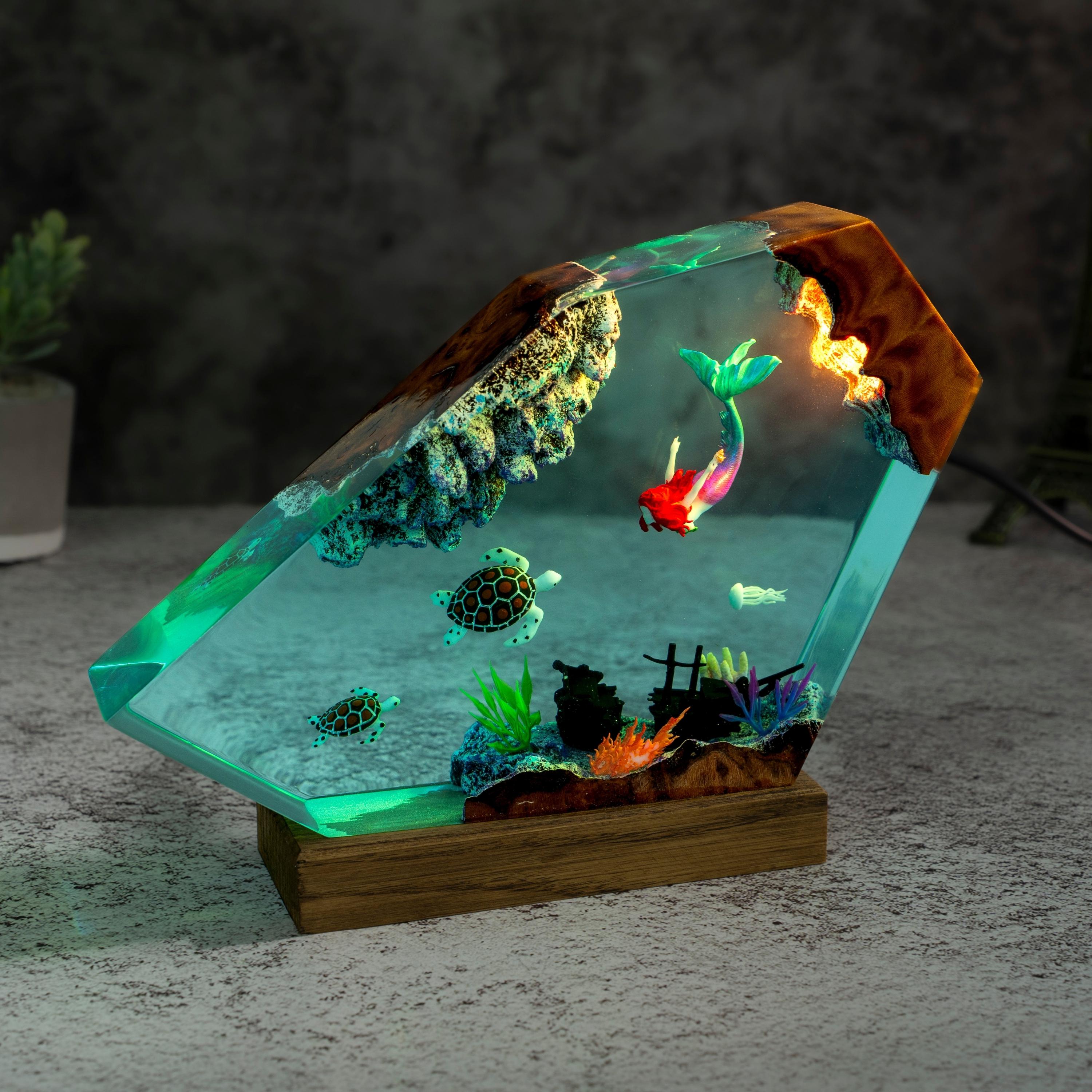 Sea Turtle and Little Mermaid Resin night lights - home decor for kids, gift for kids, Little Mermaid miniature, mother's day gifts