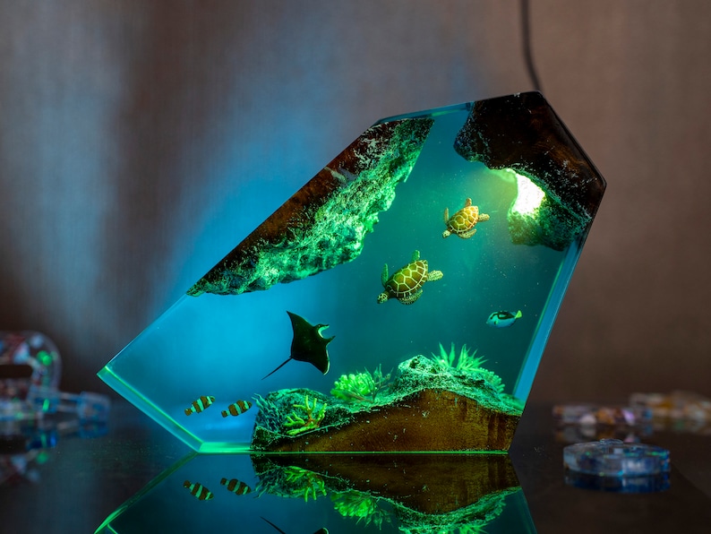 Sea Turtles & manta ray Epoxy Resin Night Light