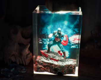 Ca.ptain A.merica resin night light, the aven.gers lamp - super hero resin epoxy lamp, Custom Night Light, gift for kids