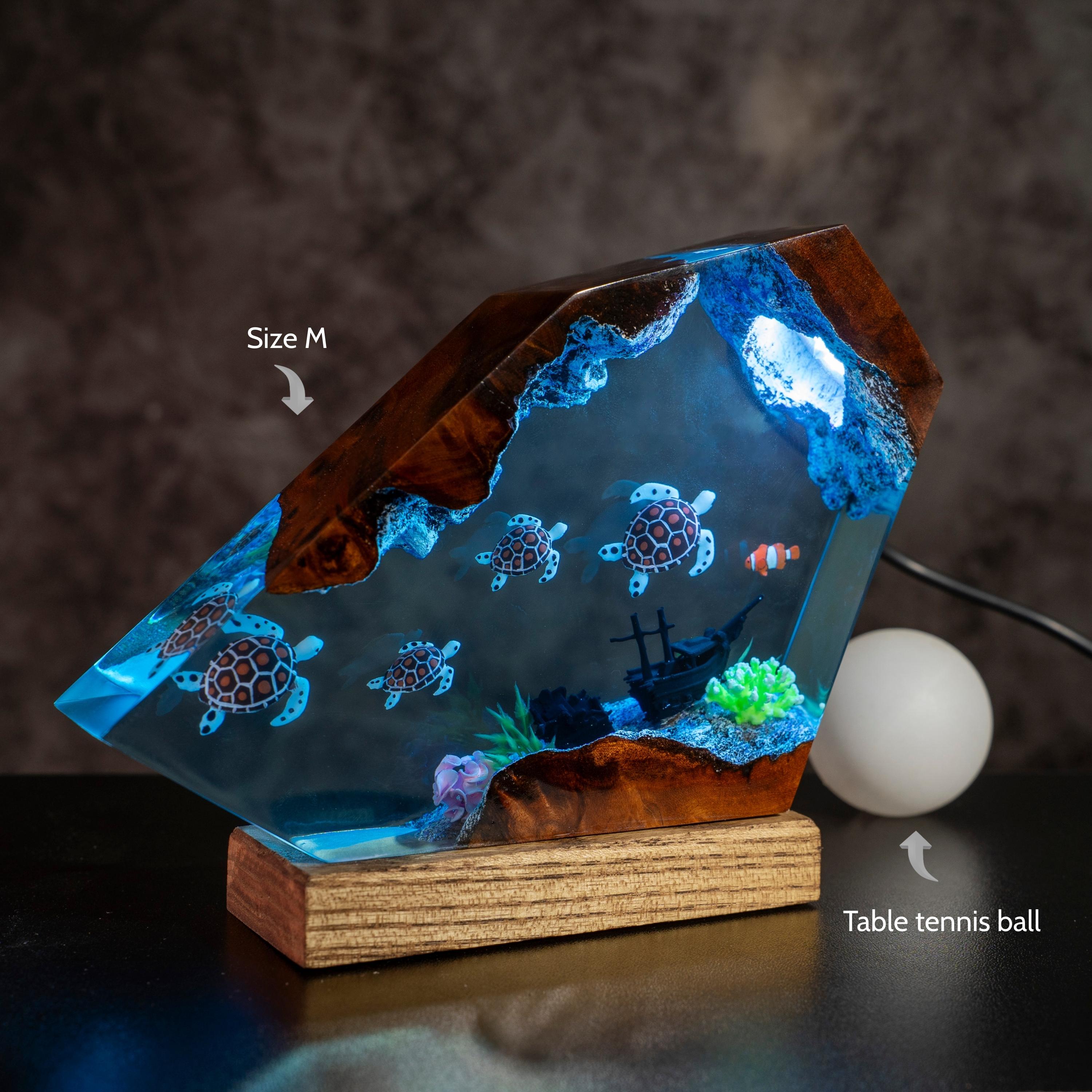 Octopus and Diver Epoxy Resin lamp, Turtle resin Lamp, unique ocean lamp for kids, home decor for kids, summer light