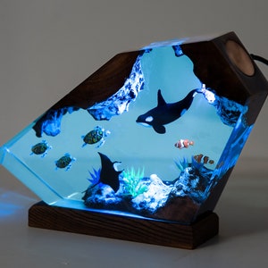 Orca Hai und Schildkröten Harz Nachtlichter, Mantarochen und Quallen Harz Lampe Einzigartiges Weihnachtsgeschenk für Ihn, handgefertigtes Geschenk für Sie Bild 3