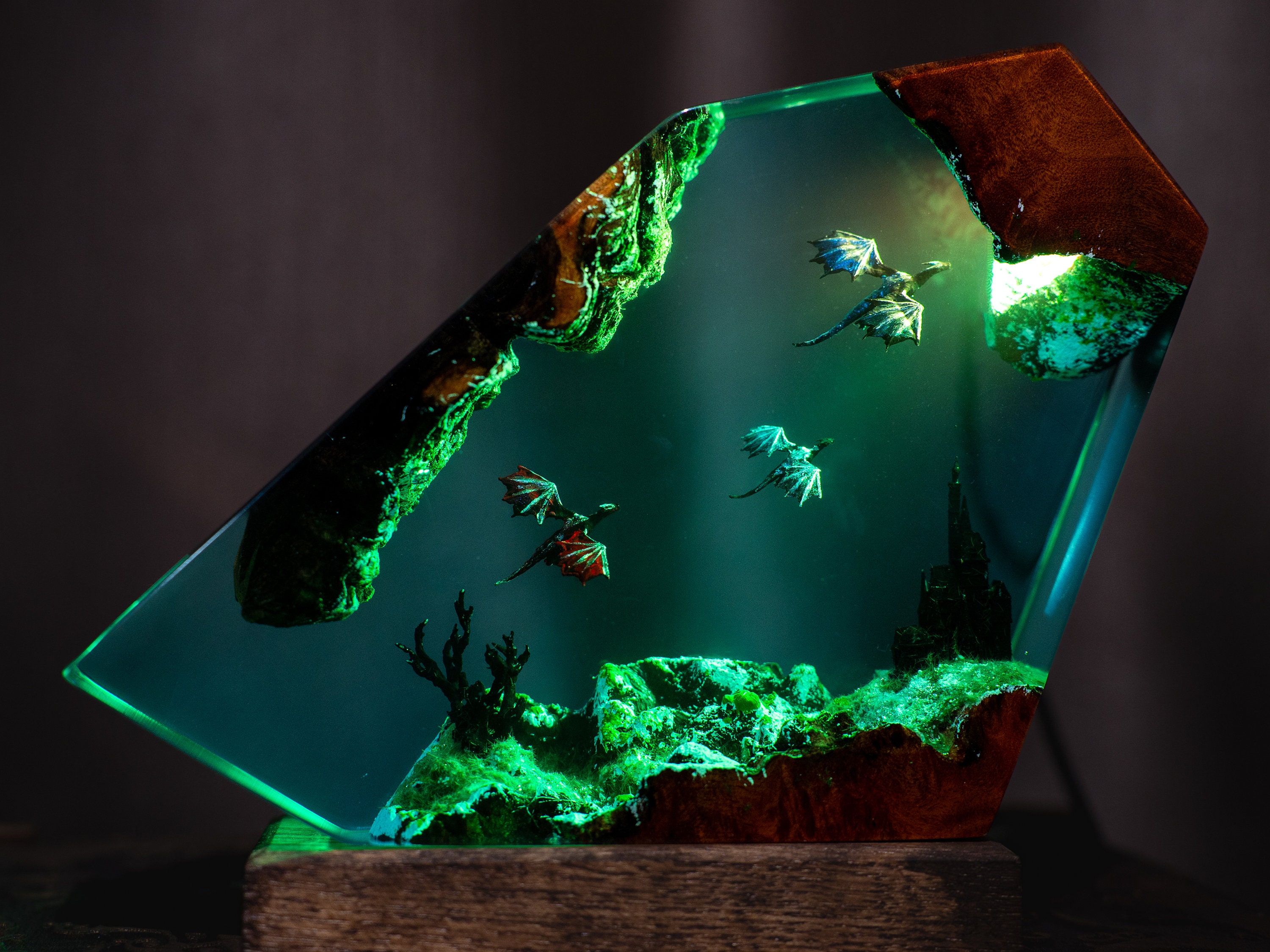 Dragon Resin Wood Night Light, Ice & Fire Dragon Lamp- Gift for Him, birthday gift, unique lamp, epoxy resin lamp, custom night light