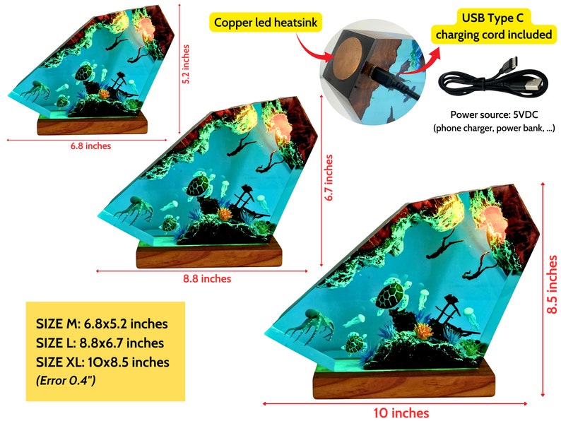 Orca Hai und Schildkröten Harz Nachtlichter, Mantarochen und Quallen Harz Lampe Einzigartiges Weihnachtsgeschenk für Ihn, handgefertigtes Geschenk für Sie Bild 5