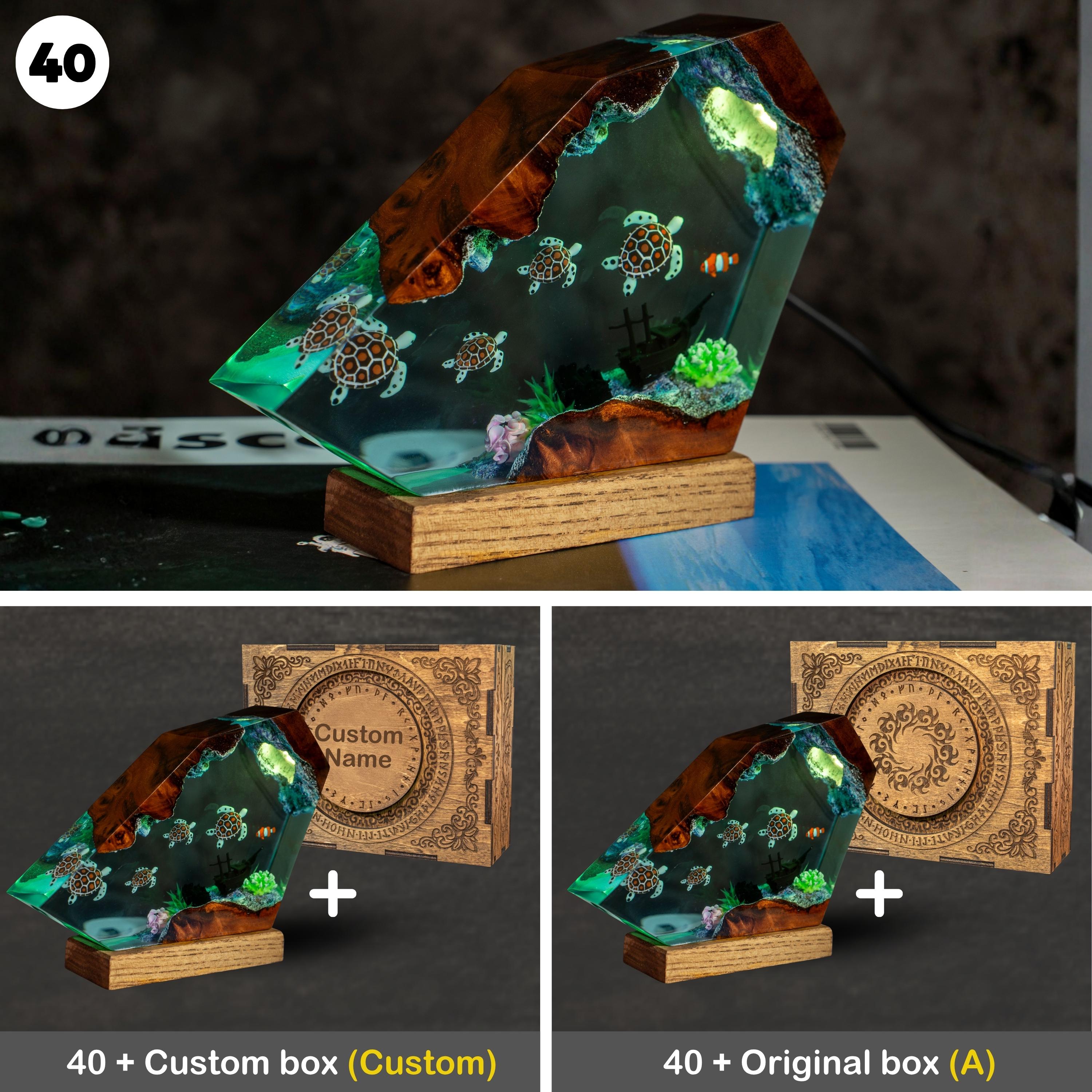 Jellyfish lamp, Divers and Turtles Resin lamp - Unique Gift for him, Wood Resin Art, birthdays Gift, home decor, Gift for mom
