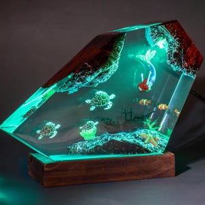 Meeresschildkröte und kleine Meerjungfrau-Resin-Nachtlichter - Wohnkultur für Kinder, Geschenk für Kinder, kleine Meerjungfrau-Miniatur, Muttertagsgeschenke