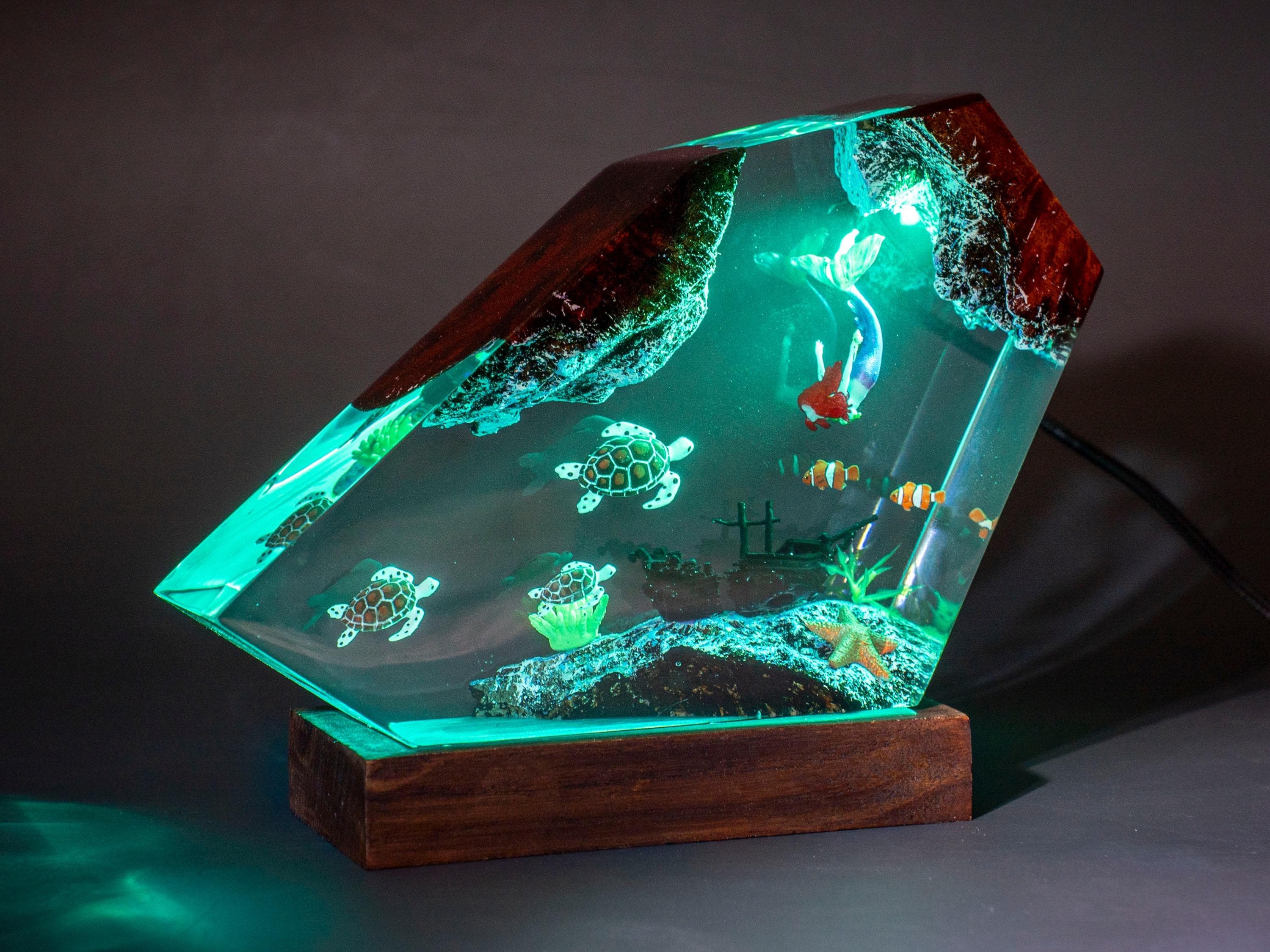 Sea Turtle and Little Mermaid Resin night lights - home decor for kids, gift for kids, Little Mermaid miniature, mother's day gifts
