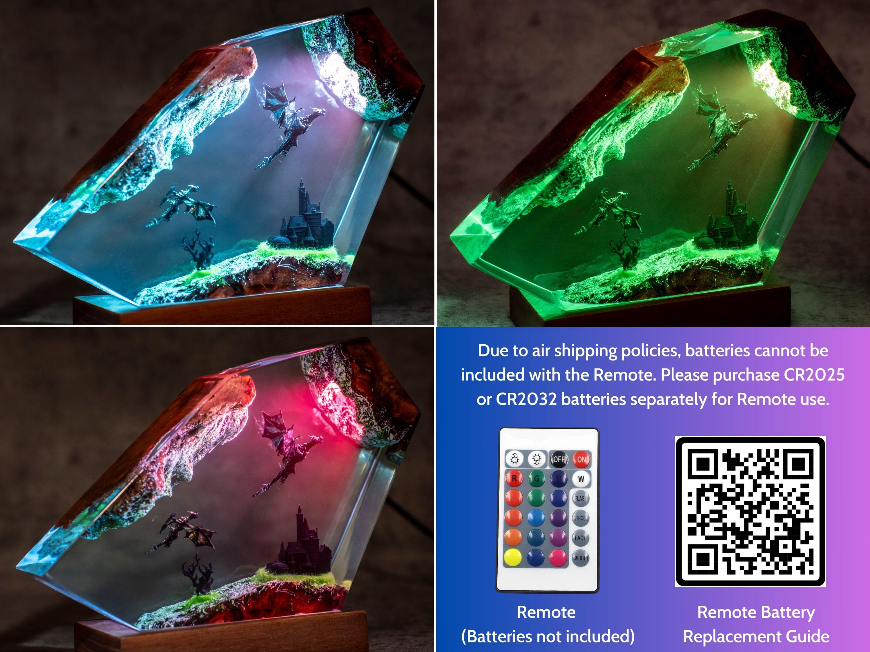 Dragon Resin Wood Night Light, Ice & Fire Dragon Lamp- Gift for Him, birthday gift, unique lamp, epoxy resin lamp, custom night light