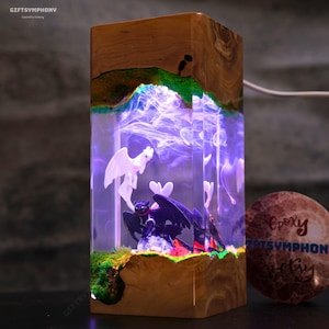 Night Sky Dragons Resin Lamp, Toothless and Light fury resin night light – resin lamp for Couple, Tropical Gift for Her or Mom