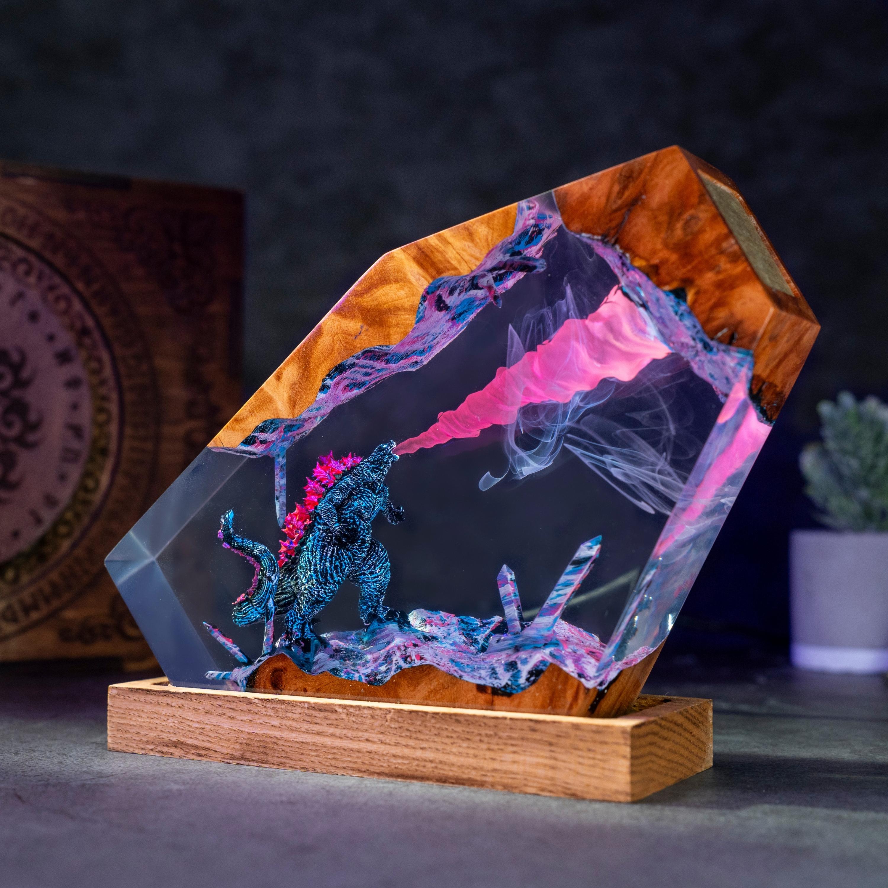 Godzilla Resin Lamp, Godzilla Handmade decor Epoxy Lamp, Resin Night light gift, gift for mom