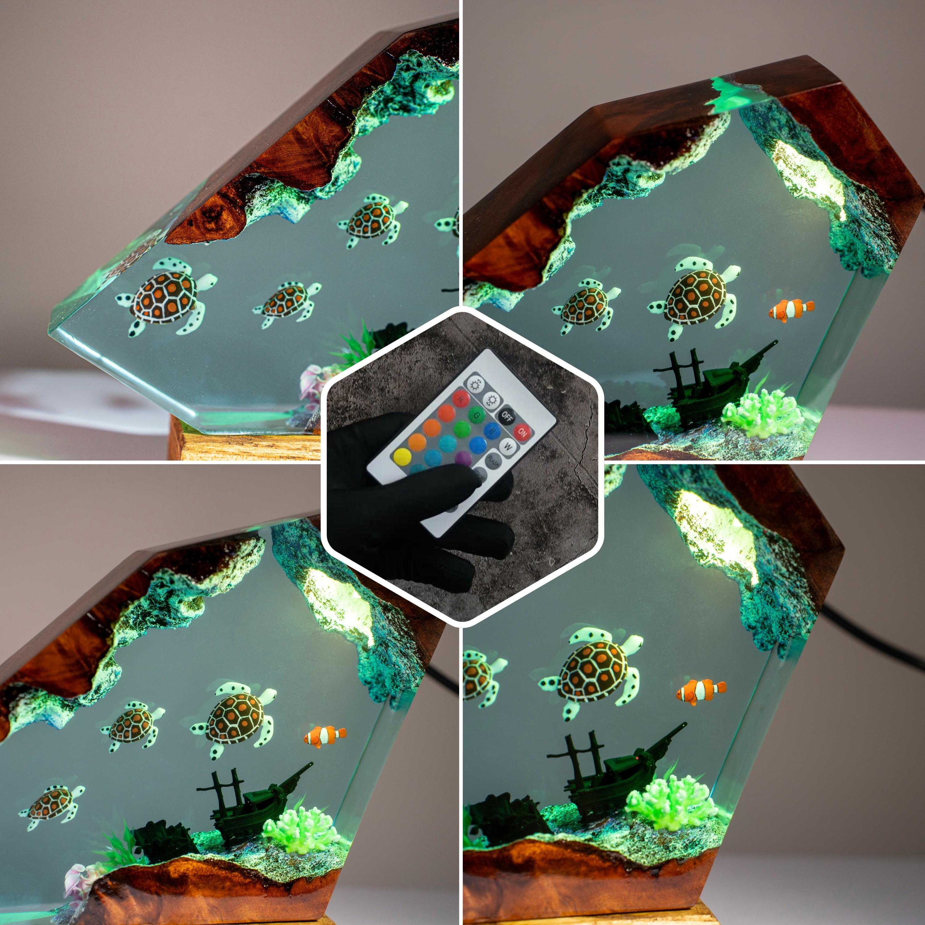 Octopus and Diver Epoxy Resin lamp, Turtle resin Lamp, unique ocean lamp for kids, home decor for kids, summer light