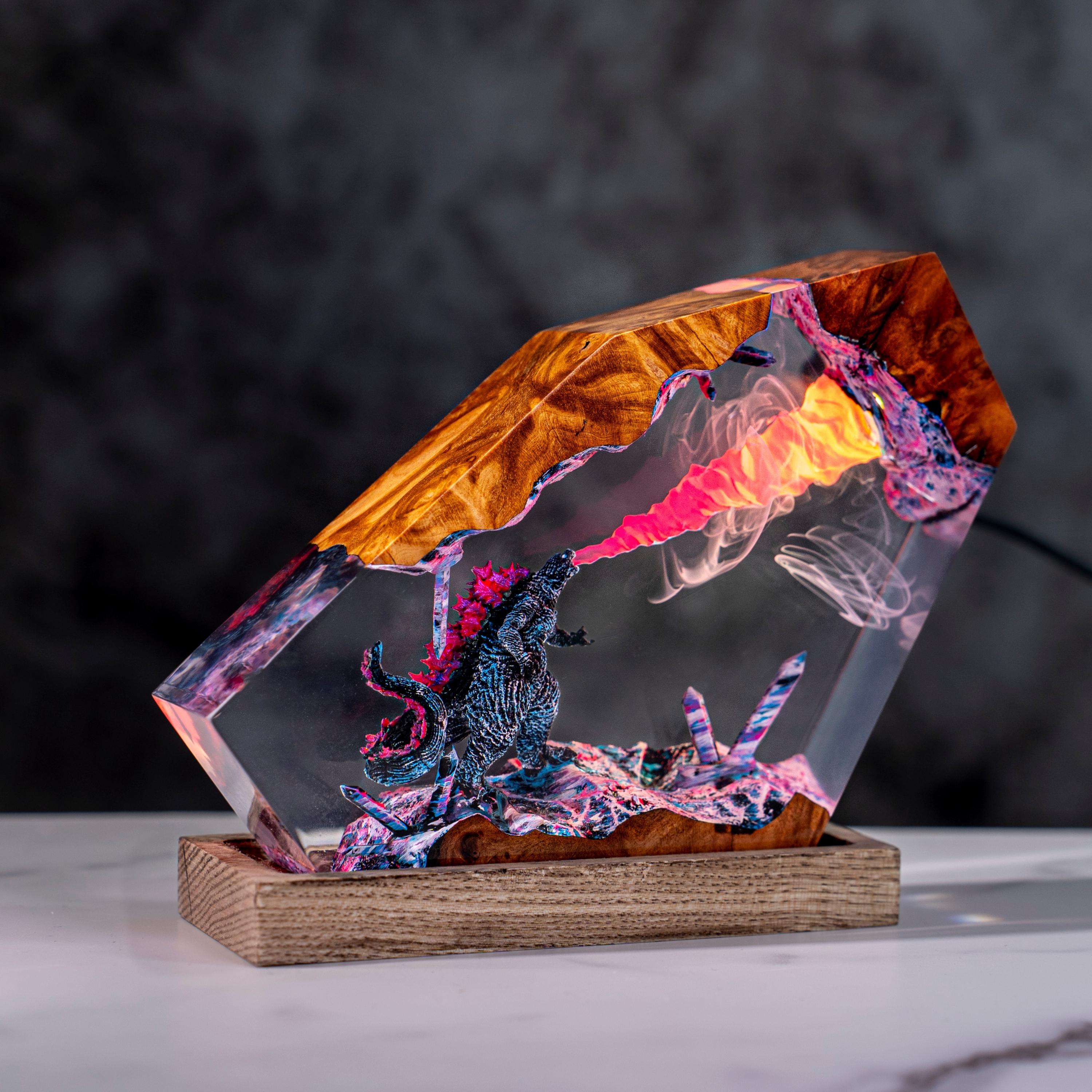 Godzilla Resin Lamp, Godzilla Handmade decor Epoxy Lamp, Resin Night light gift, gift for mom