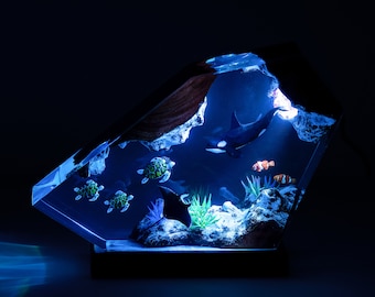 Orca Hai und Schildkröten Harz Nachtlichter, Mantarochen und Quallen Harz Lampe - Einzigartiges Weihnachtsgeschenk für Ihn, handgefertigtes Geschenk für Sie