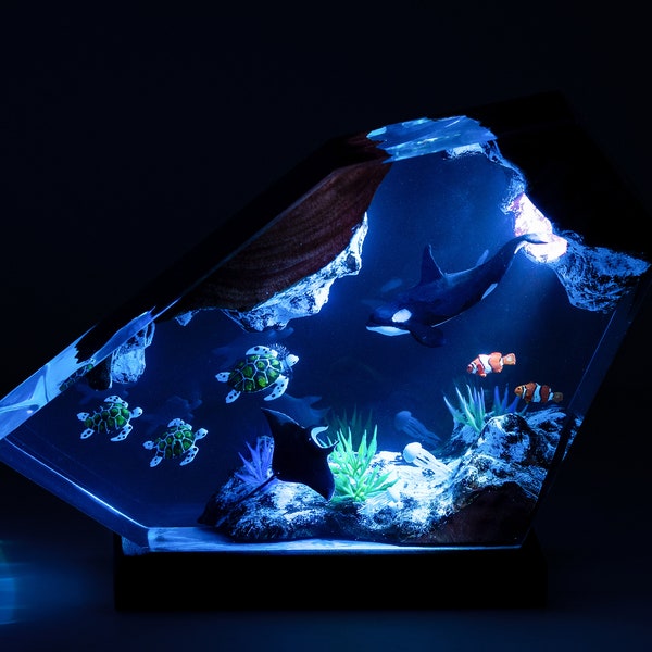 Orca Hai und Schildkröten Harz Nachtlichter, Mantarochen und Quallen Harz Lampe - Einzigartiges Weihnachtsgeschenk für Ihn, handgefertigtes Geschenk für Sie