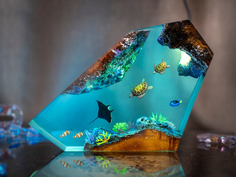 Sea Turtles & manta ray Epoxy Resin Night Light