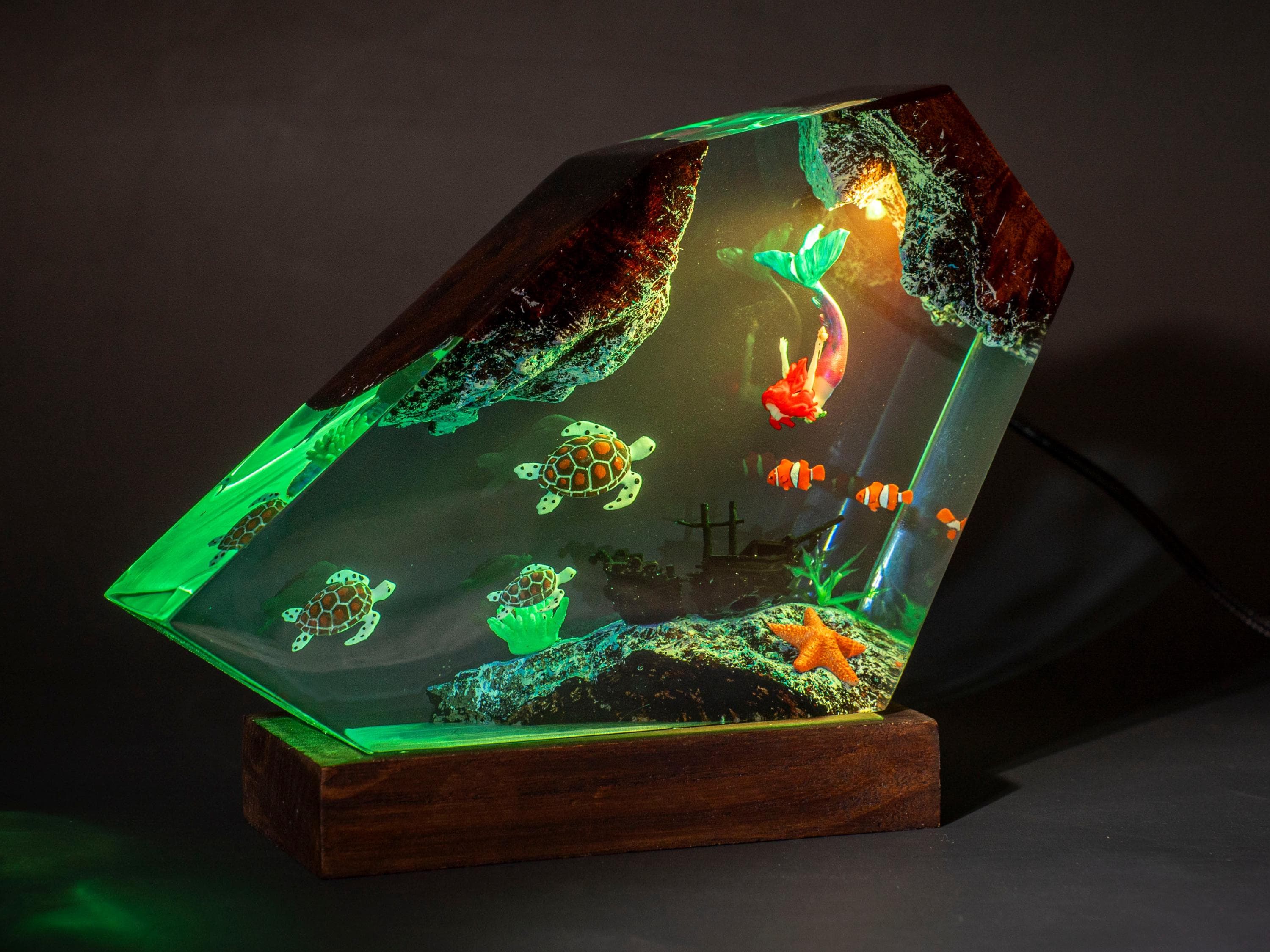 Turtles and Mermaid Resin night lights- home decor, gift for kids, birthday gifts, graduation gift, Mermaid figure
