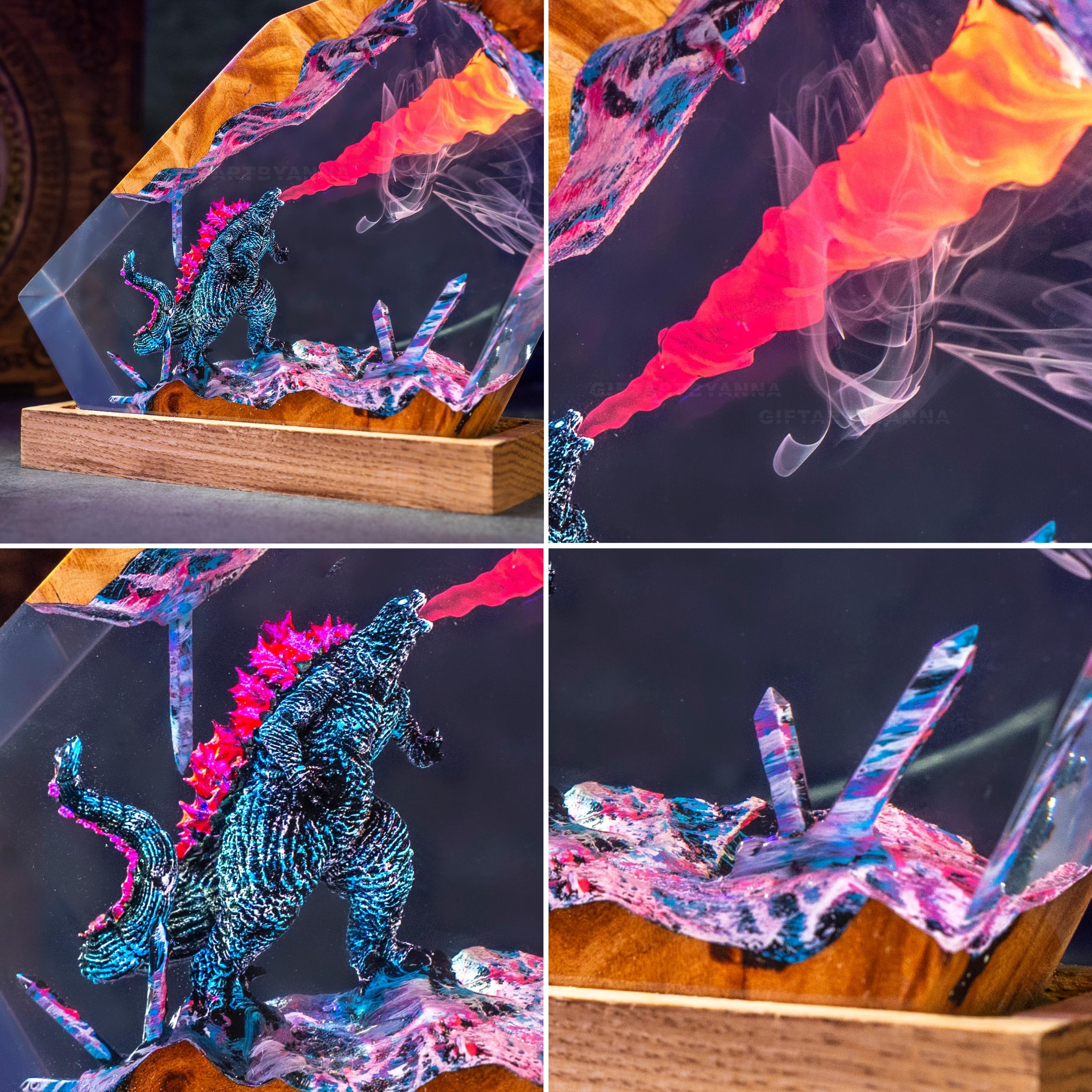 Godzilla Resin Lamp, Godzilla Handmade decor Epoxy Lamp, Resin Night light gift, gift for mom