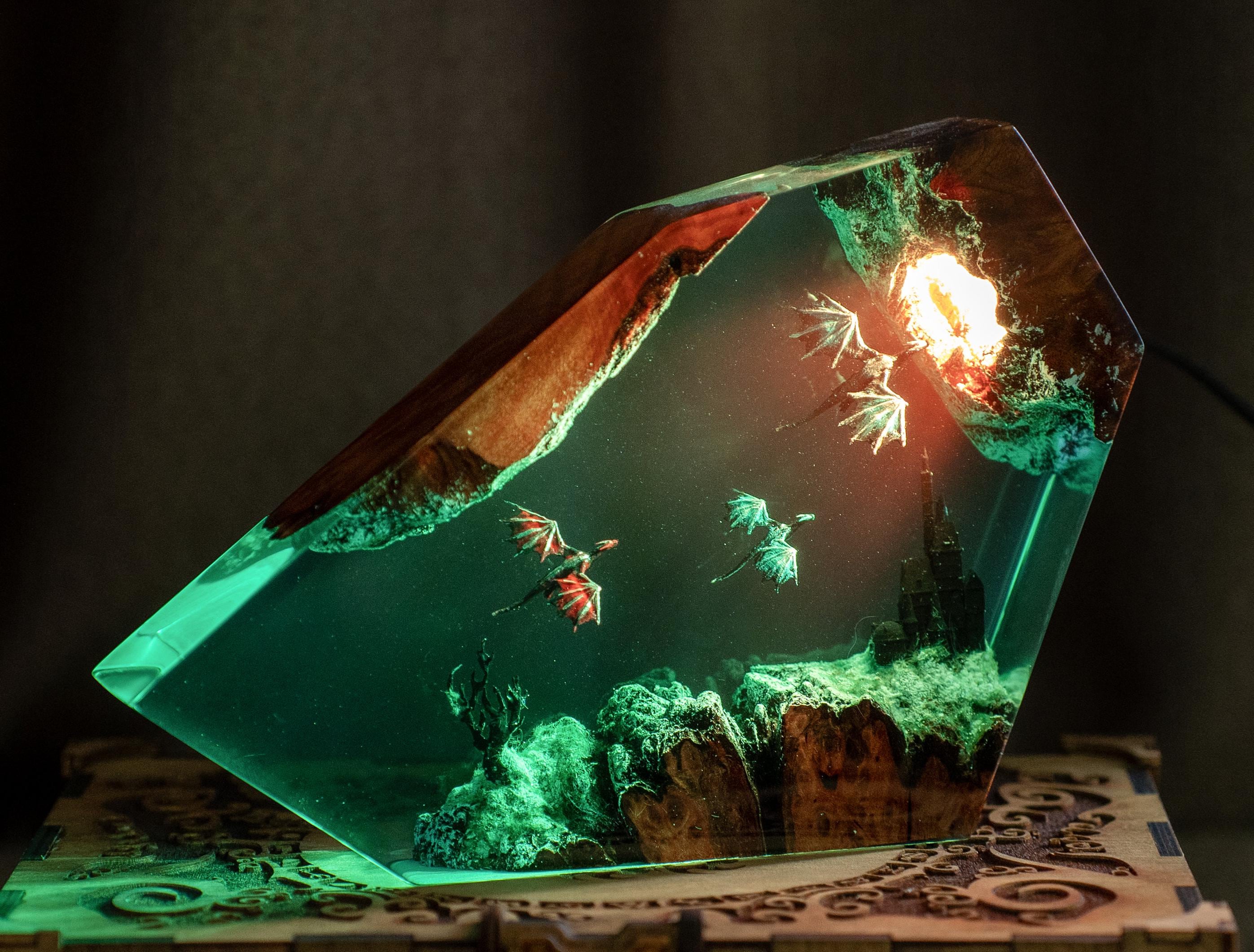 Fire Dragon and Ice Dragon Resin Lamp, Dragon lamp for home decor, Gift for Him, Birthday gift for kids, Back to school gift, Summer gift