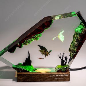 Night Sky Dragons Resin Lamp, Toothless and Light fury night light, Handmade Flying Duo Light, Fantasy Gift for Her or Kids, graduation gift