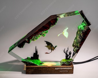 Night Sky Dragons Resin Lamp, Toothless and Light fury night light, Handmade Flying Duo Light, Fantasy Gift for Her or Kids, graduation gift