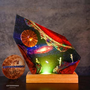 Alien Encounter Galaxy Resin Night Light –  Handmade Space Lamp with UFO, Cosmic Space Lamp Decor