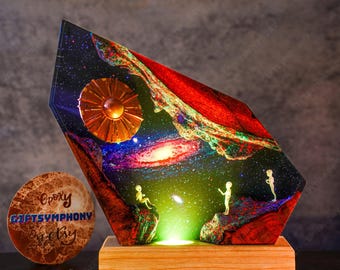 Space Shuttle Resin Night Light, UFO Alien Planet Epoxy Lamp, Galaxy Cosmos Diorama, Unique Sci Fi Gift for Him