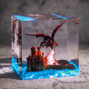 Fire Dragon resin night light- resin lamp, resin art, desk lamp, gift for him, gaming decore, home decore, dragon art, dragon statue