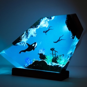 Orca Hai und Paar Taucher Harz Nachtlichter - Walhai und Buckelwal Harzlampe, Ozeanlampe, handgefertigte Wohnkultur, Geschenk für Zuhause
