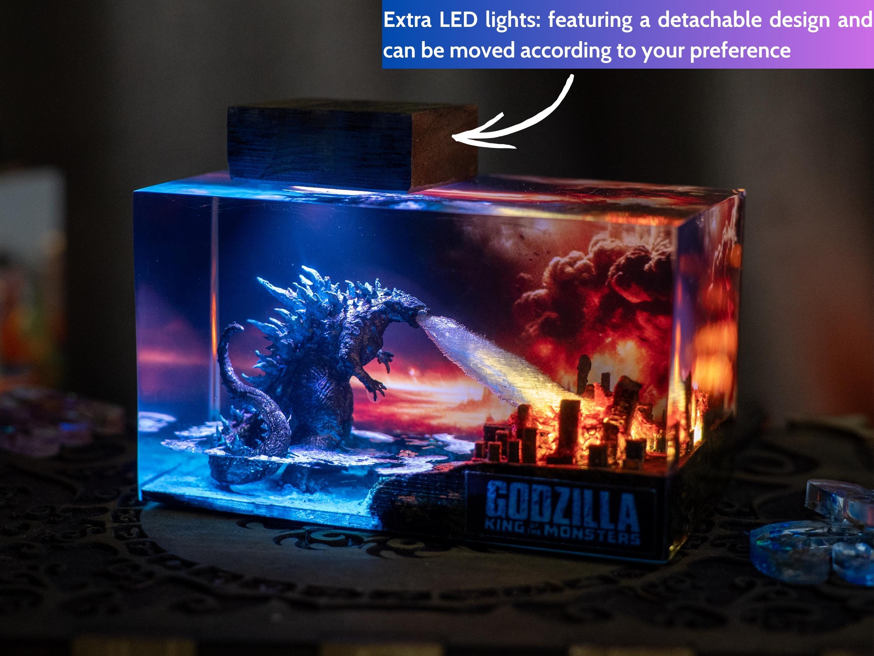 Godzilla Resin Lamp, Godzilla Handmade decor Epoxy Lamp, Resin Night light gift, gift for mom