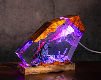 Lampe atomique bête en résine : fan art Godzilla, figurine Godzilla, cadeau de Saint-Valentin pour elle, idées cadeaux pour lui
