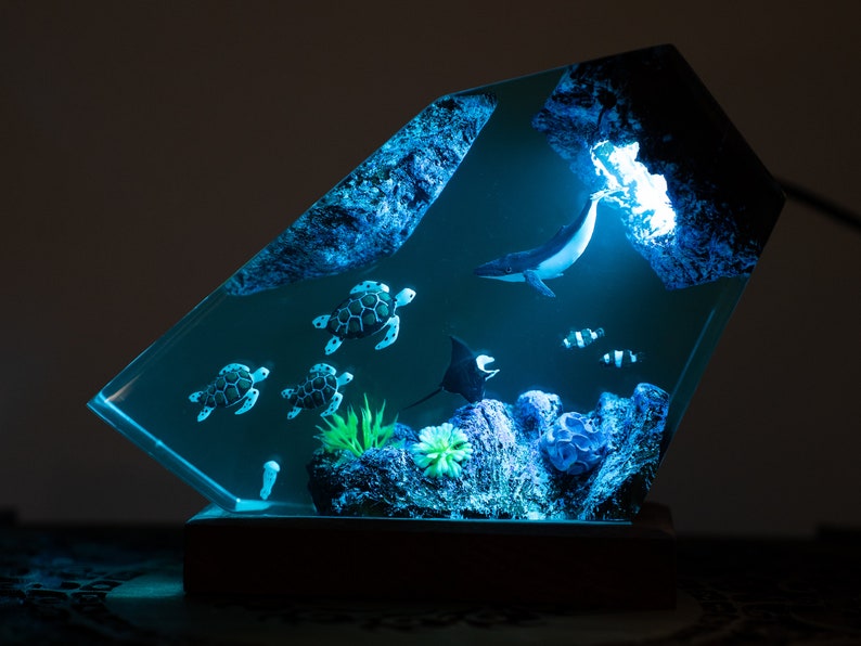 Orca Hai und Schildkröten Harz Nachtlichter, Mantarochen und Quallen Harz Lampe Einzigartiges Weihnachtsgeschenk für Ihn, handgefertigtes Geschenk für Sie Bild 10