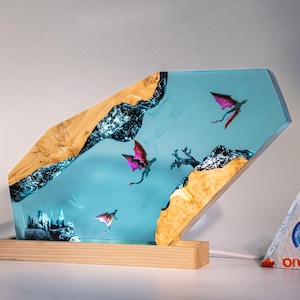 Dragon Resin Night Light,  Lighting Home decor, Gift for men and women, night light wood, custom resin lamp for him