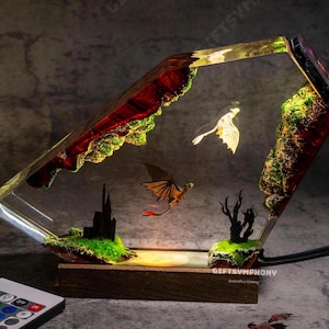 Night Sky Dragons Resin night light, Toothless and Light fury resin lamp,  dragon resin lamp, art home decor, playroom decor for kids