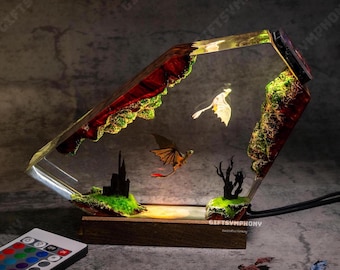 Night Sky Dragons Resin night light, Toothless and Light fury resin lamp,  dragon resin lamp, art home decor, playroom decor for kids