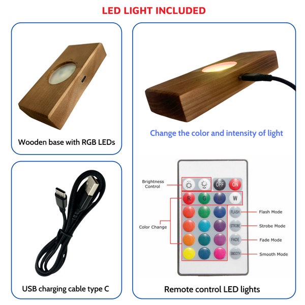 Veilleuse LED RVB télécommandée – Télécommande pour veilleuses en résine, alimentée par le port de charge USP Type C.